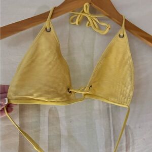 Women’s Yellow Ribbed Triangle Bikini Top